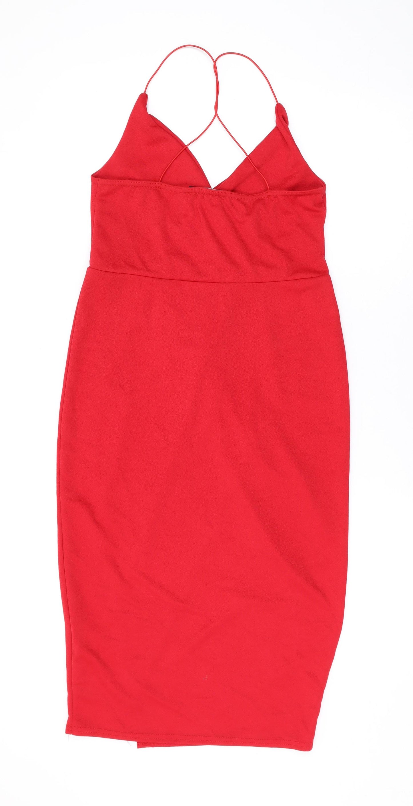 Boohoo Womens Red Polyester Bodycon Size 10 V-Neck Pullover