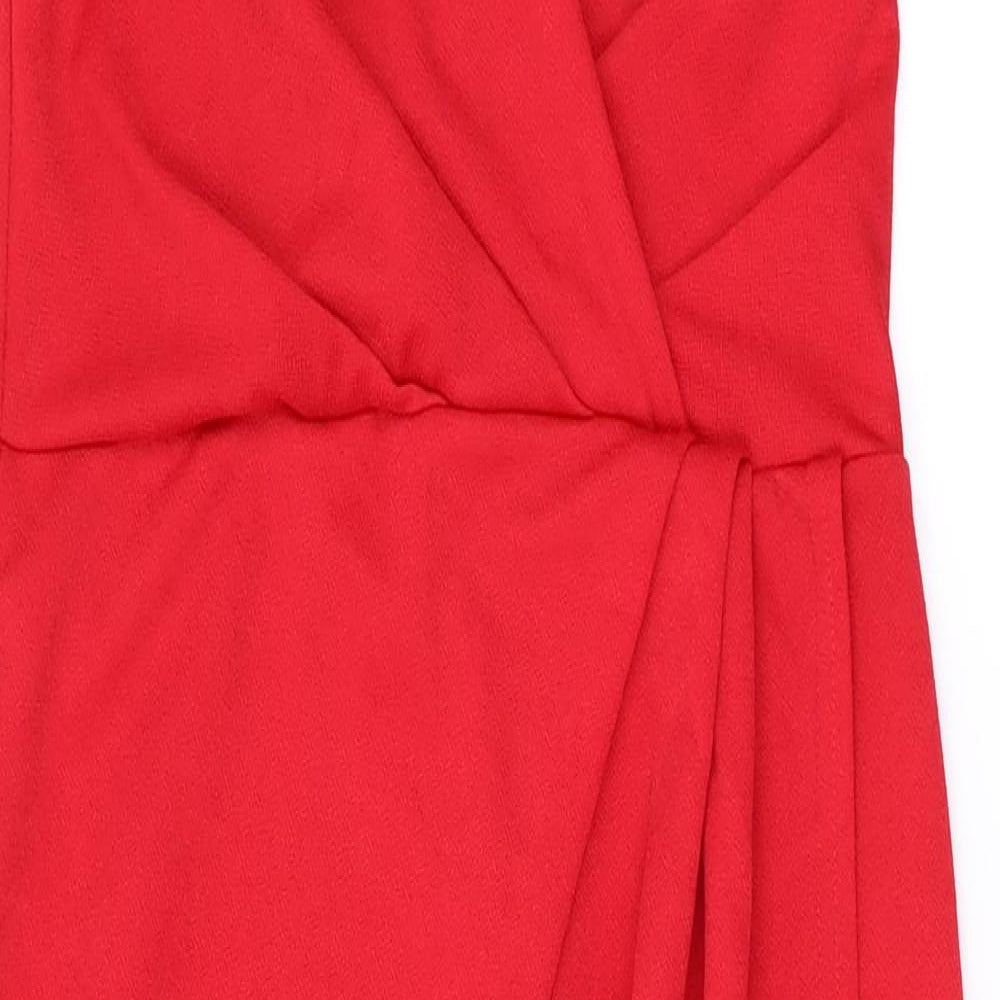 Boohoo Womens Red Polyester Bodycon Size 10 V-Neck Pullover