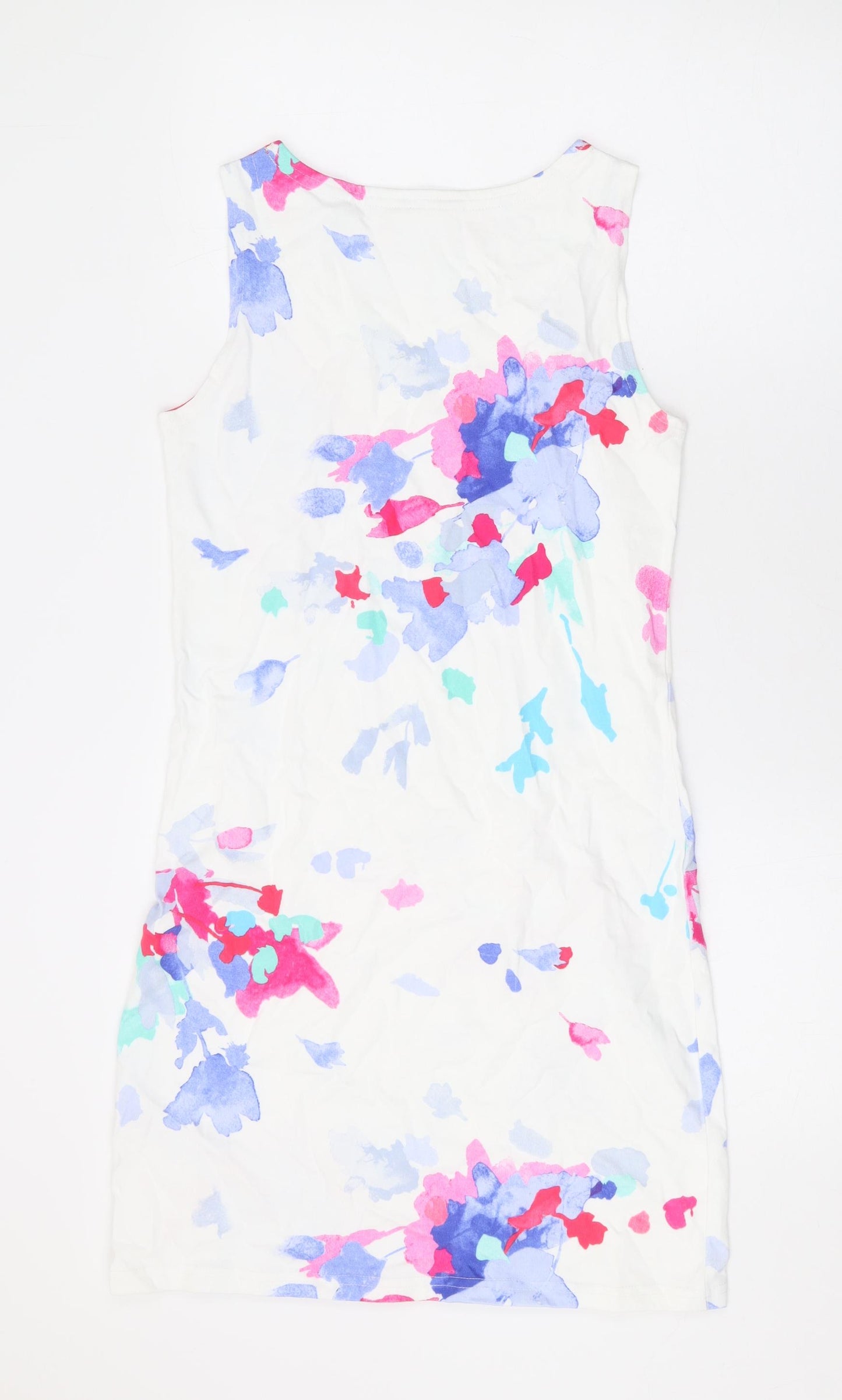 Joules Womens White Floral Cotton Tank Dress Size 10 Round Neck Pullover