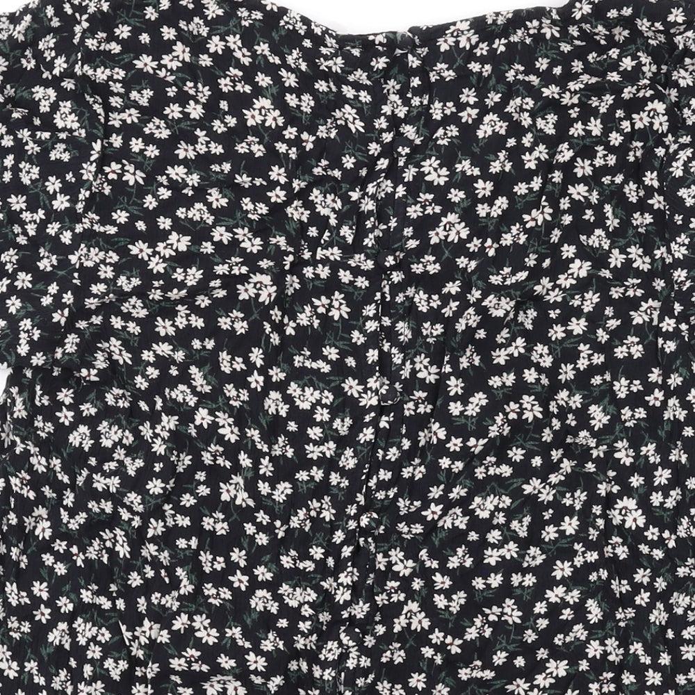 Fat Face Womens Black Floral Viscose Basic T-Shirt Size 8 Round Neck