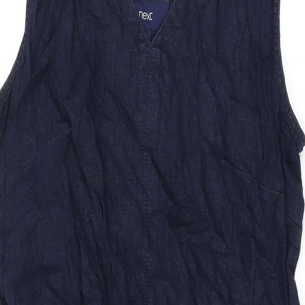 NEXT Womens Blue Linen Tank Dress Size 10 V-Neck Pullover