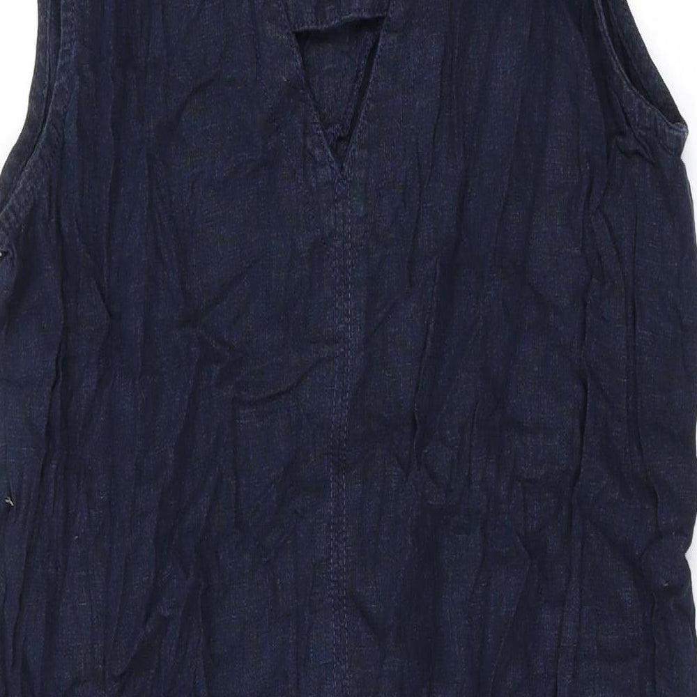 NEXT Womens Blue Linen Tank Dress Size 10 V-Neck Pullover