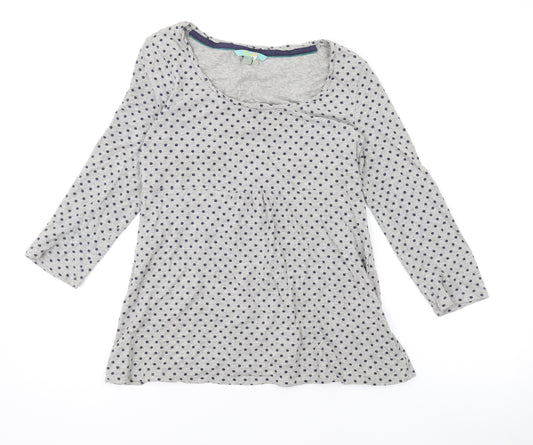 Boden Womens Grey Polka Dot Cotton Basic T-Shirt Size 10 Scoop Neck