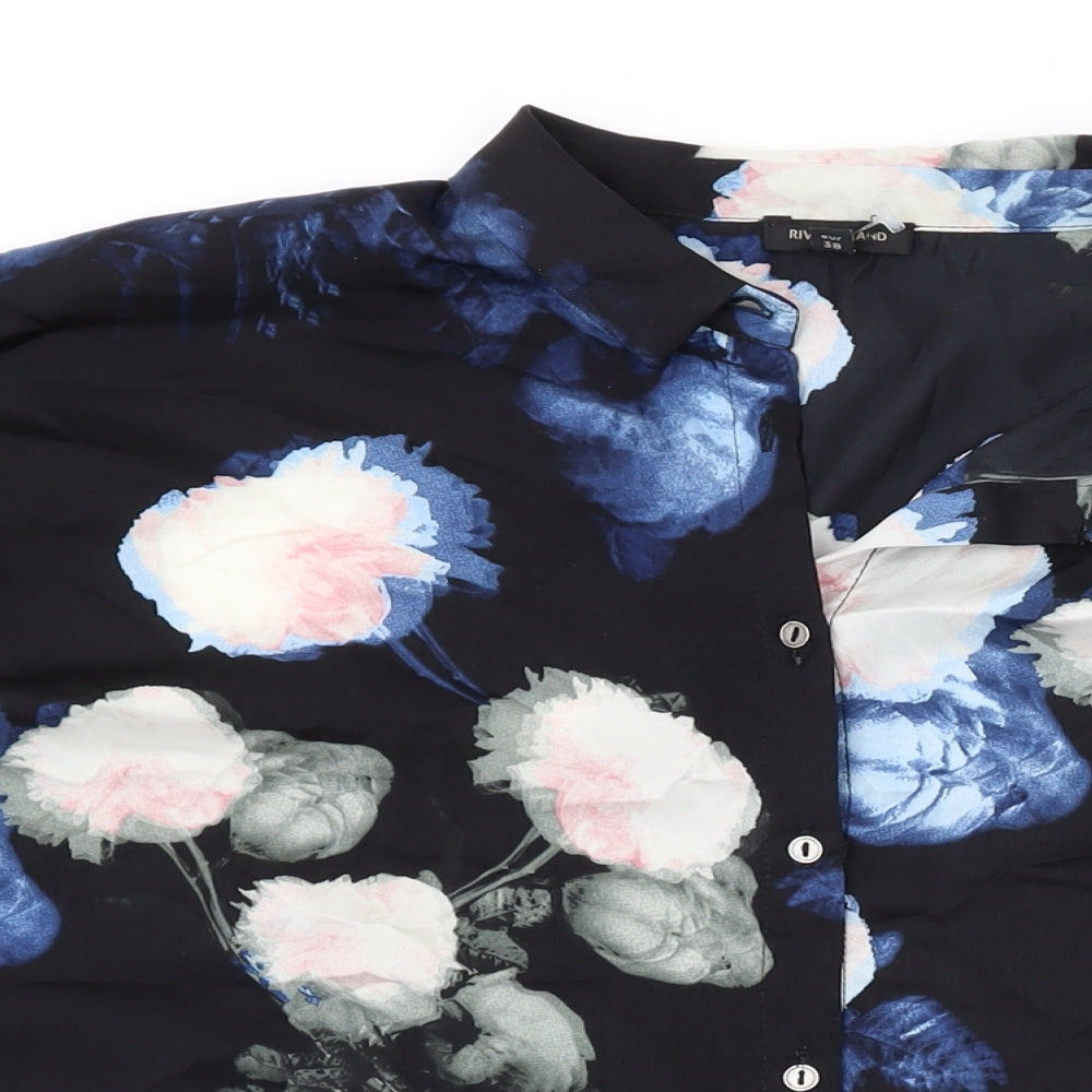 River Island Womens Blue Floral Polyester Basic Blouse Size 12 Collared