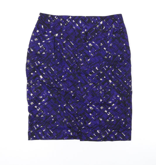 Marks and Spencer Womens Blue Geometric Cotton Mini Skirt Size 10 Zip