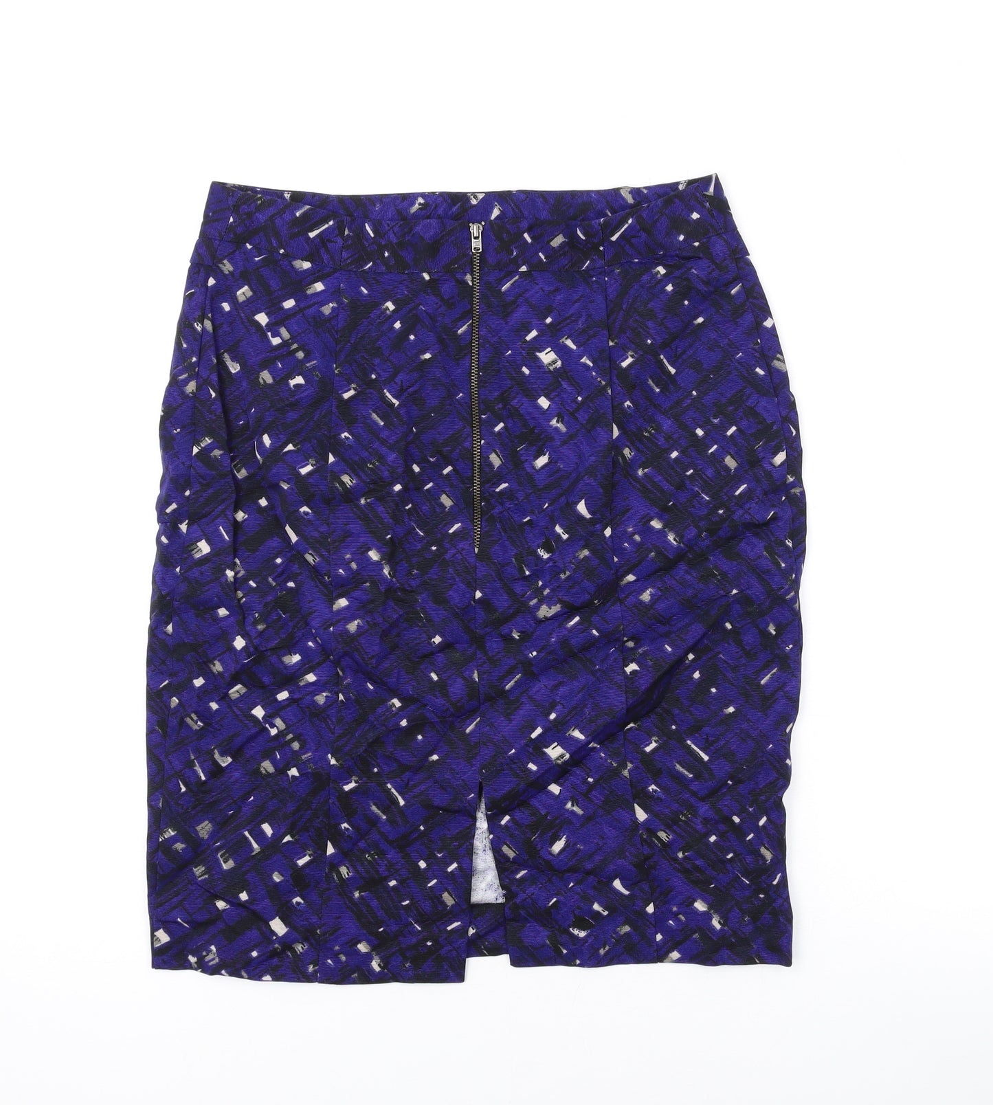 Marks and Spencer Womens Blue Geometric Cotton Mini Skirt Size 10 Zip