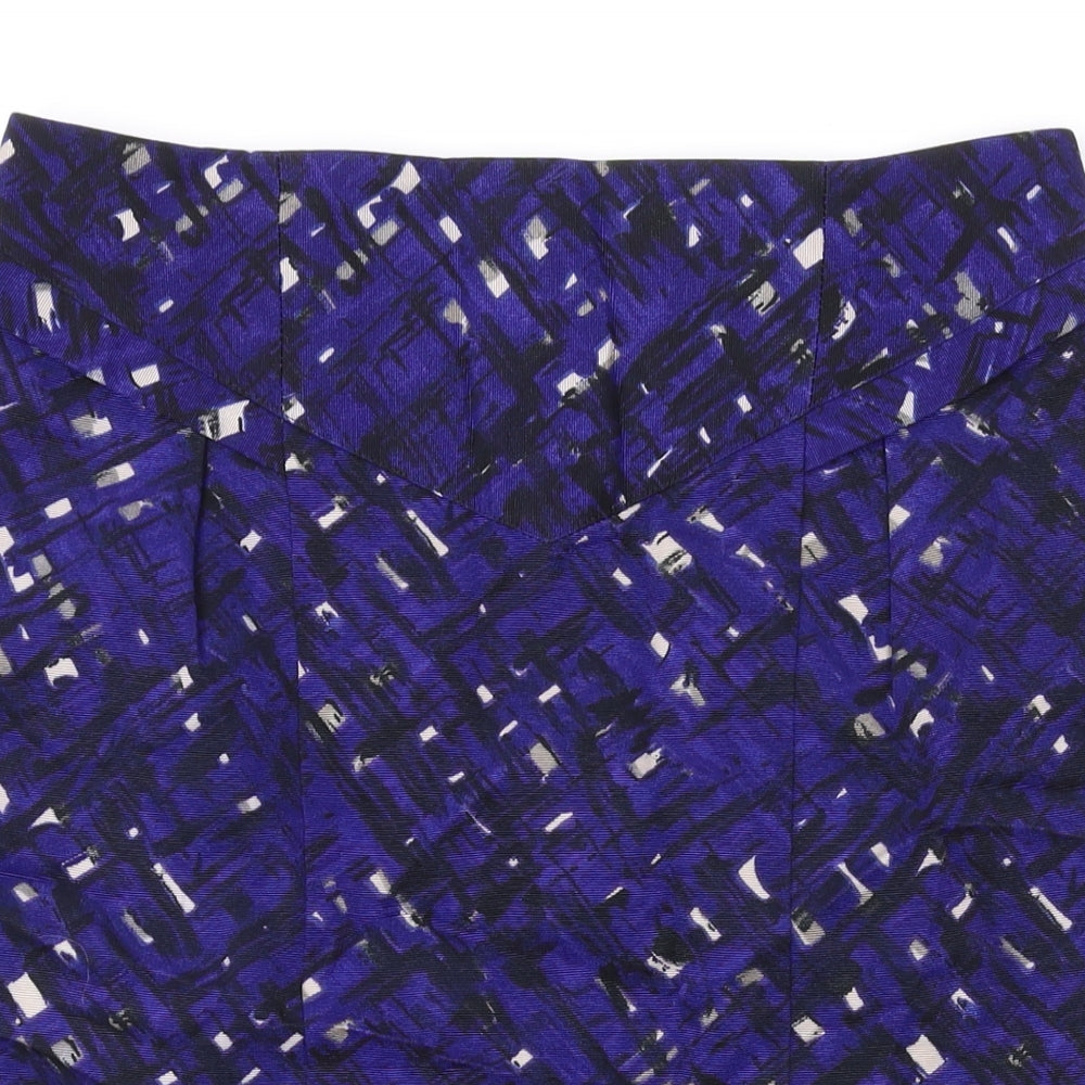 Marks and Spencer Womens Blue Geometric Cotton Mini Skirt Size 10 Zip