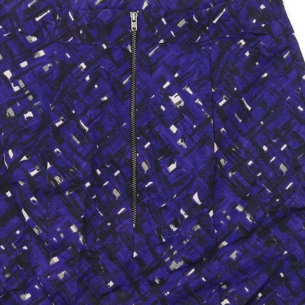 Marks and Spencer Womens Blue Geometric Cotton Mini Skirt Size 10 Zip