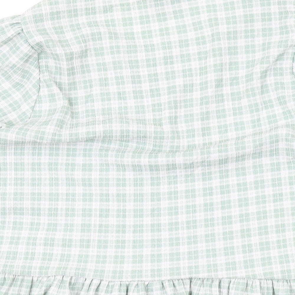 New Look Womens Green Check Polyester Basic Blouse Size 10 Round Neck