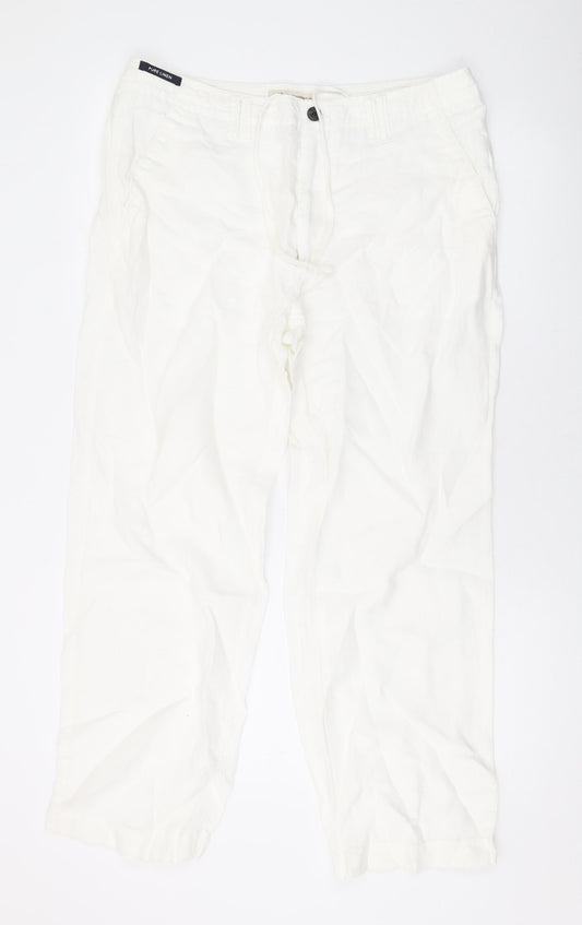 Marks and Spencer Mens White Linen Dress Pants Trousers Size 36 in L29 in Regular Zip