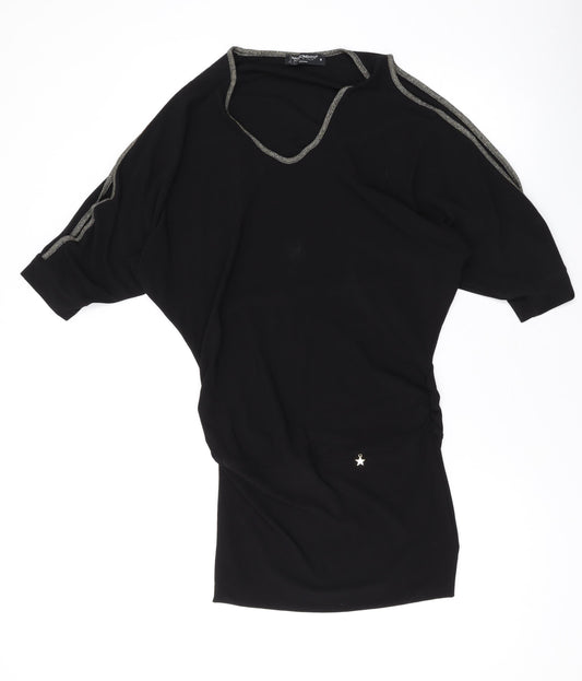 Rinascimento Womens Black Polyester Basic T-Shirt Size S Round Neck