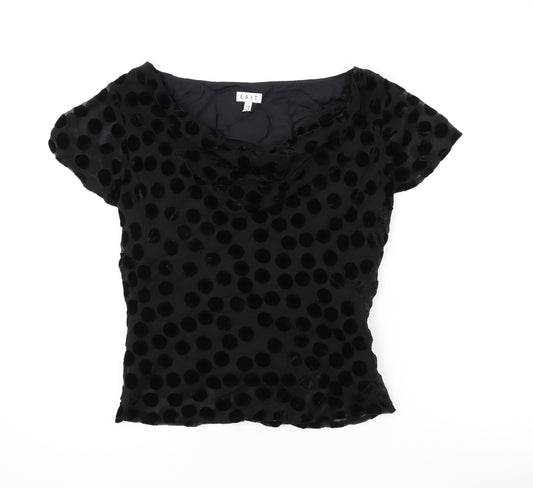 EAST Womens Black Polka Dot Viscose Basic T-Shirt Size 12 Cowl Neck