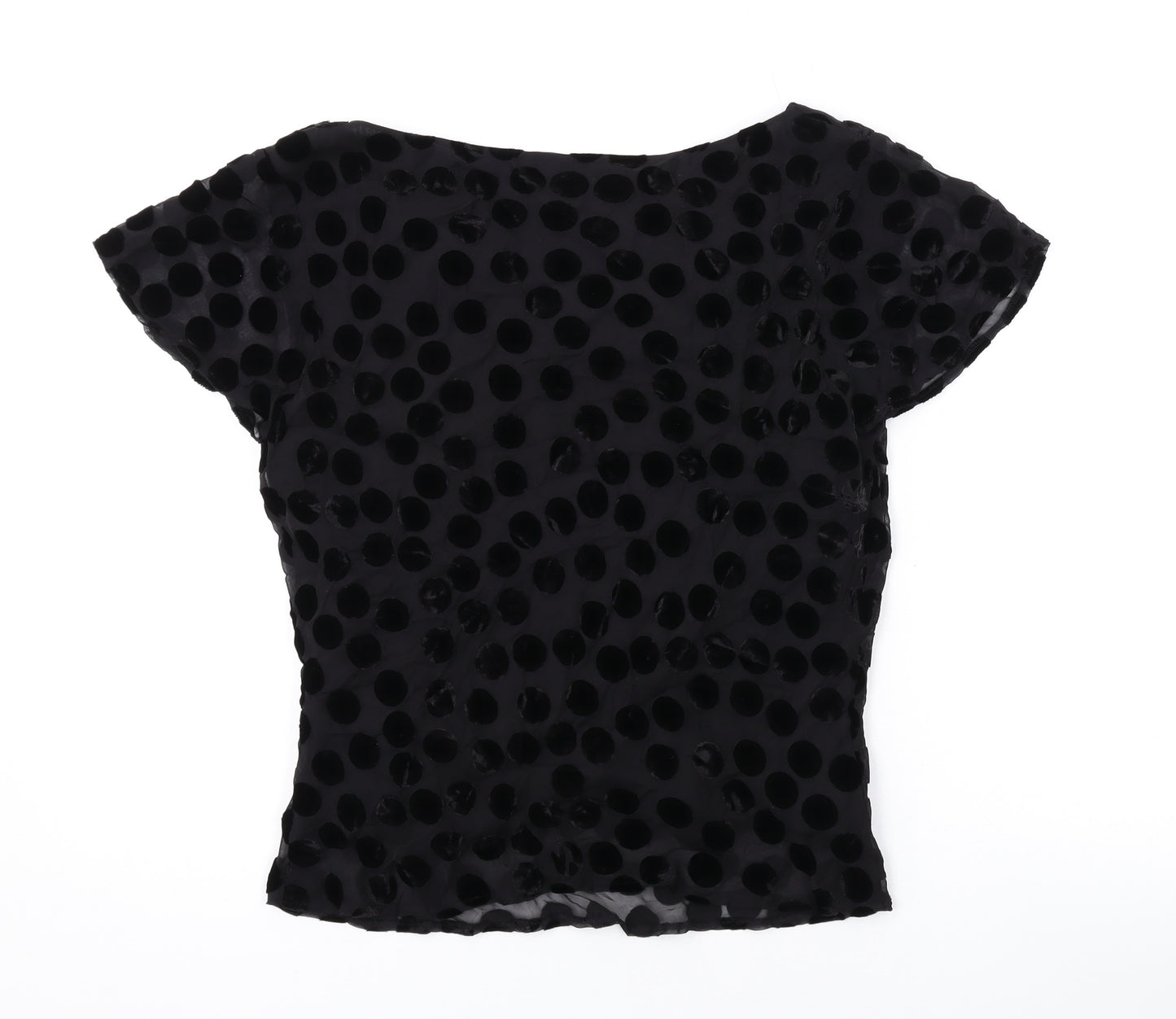 EAST Womens Black Polka Dot Viscose Basic T-Shirt Size 12 Cowl Neck