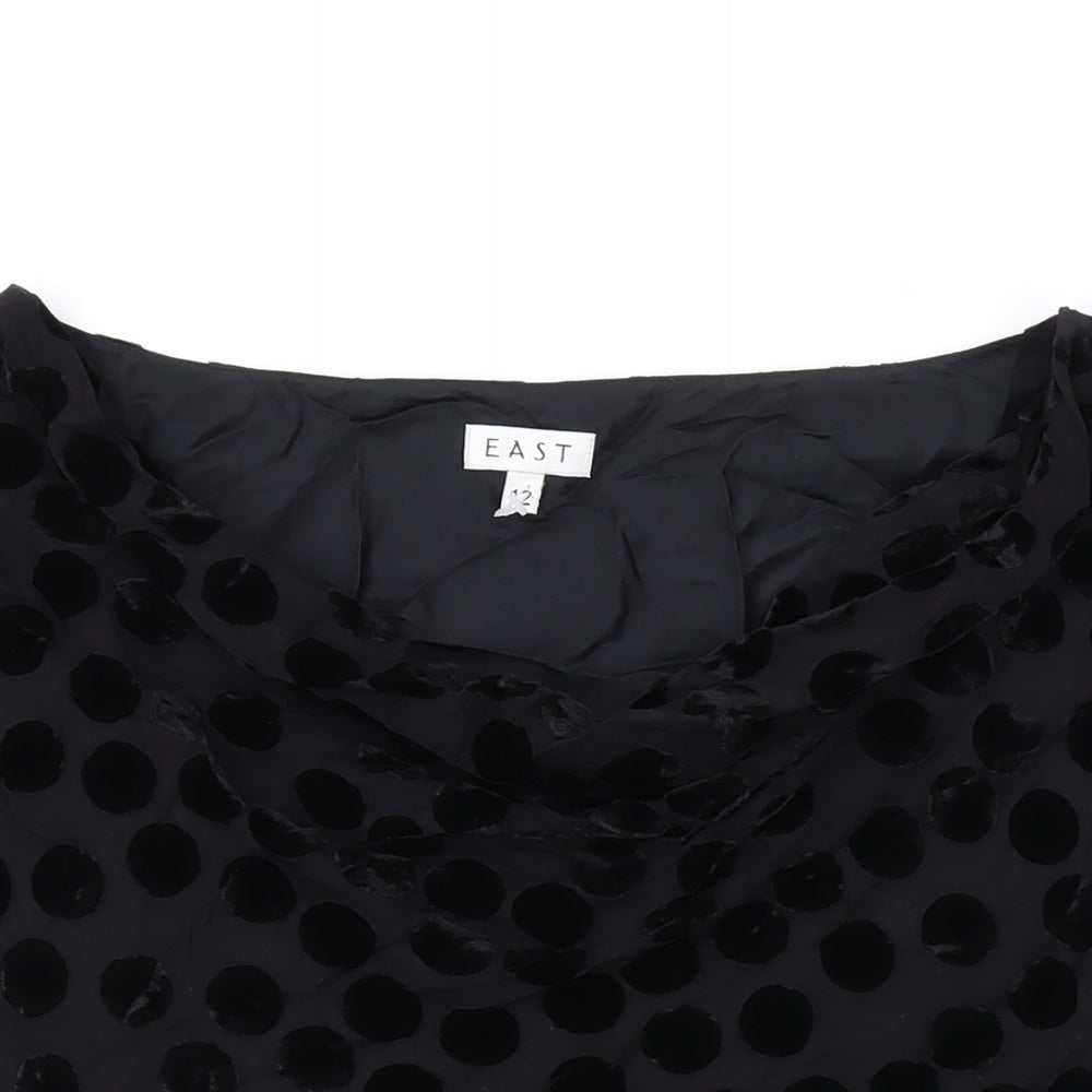 EAST Womens Black Polka Dot Viscose Basic T-Shirt Size 12 Cowl Neck