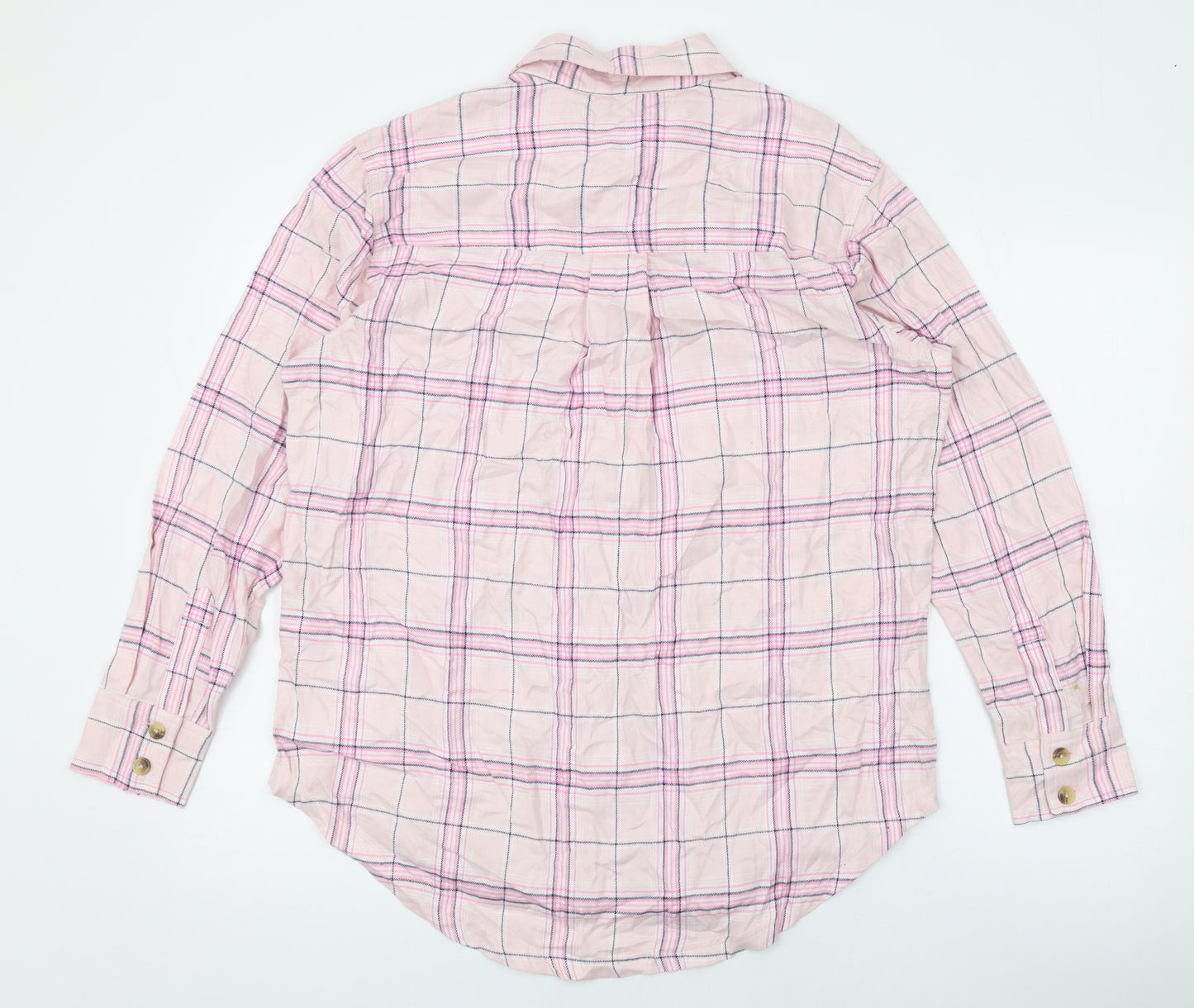 Marks and Spencer Womens Pink Plaid Viscose Basic Button-Up Size 8 Collared