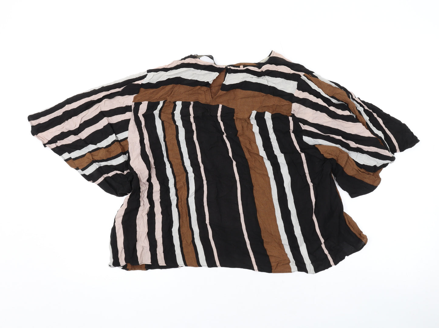 Zara Womens Brown Striped Viscose Basic Blouse Size L Round Neck