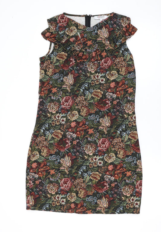 Morgan Womens Multicoloured Floral Polyester Tank Dress Size 8 V-Neck Zip