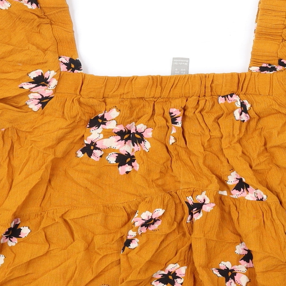 ASOS Womens Yellow Floral Viscose Basic Blouse Size 10 Square Neck