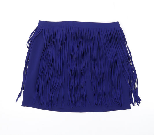 Zara Womens Blue Polyester Mini Skirt Size S Zip