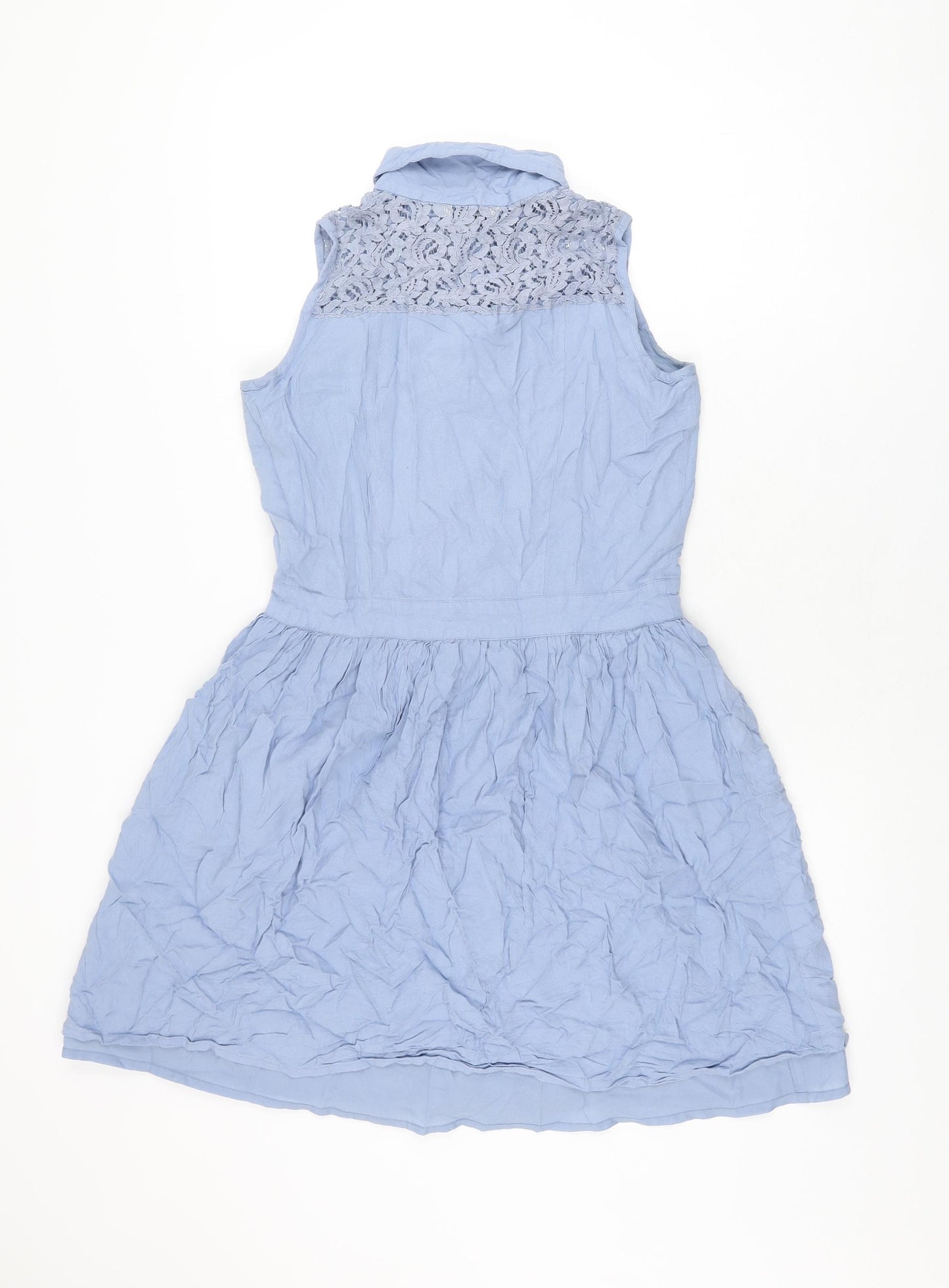 Skye London Womens Blue Polyester Skater Dress Size 10 Collared Button