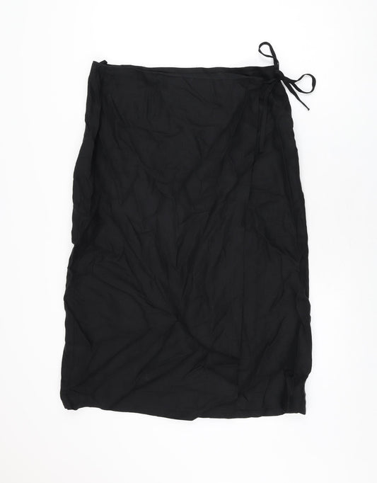 Marks and Spencer Womens Black Linen Wrap Skirt Size 18 Button