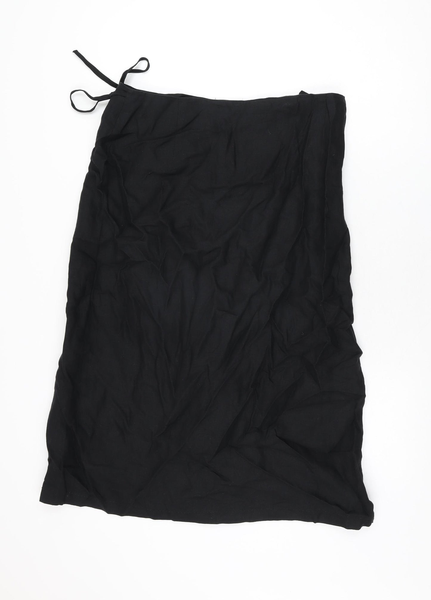 Marks and Spencer Womens Black Linen Wrap Skirt Size 18 Button