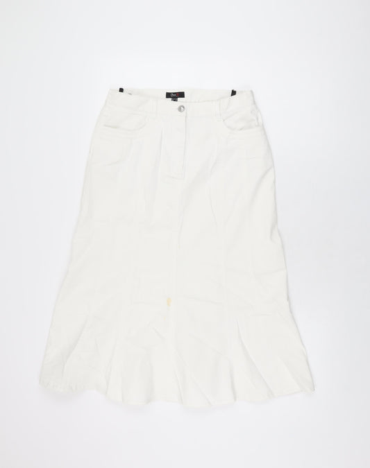 Oscar B Womens White Cotton Flare Skirt Size 12 Zip