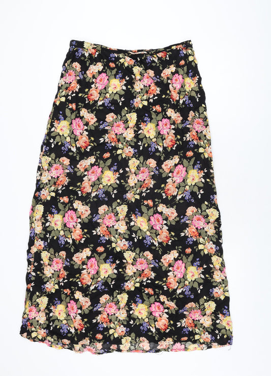 New Look Womens Black Floral Viscose Maxi Skirt Size 12 Zip