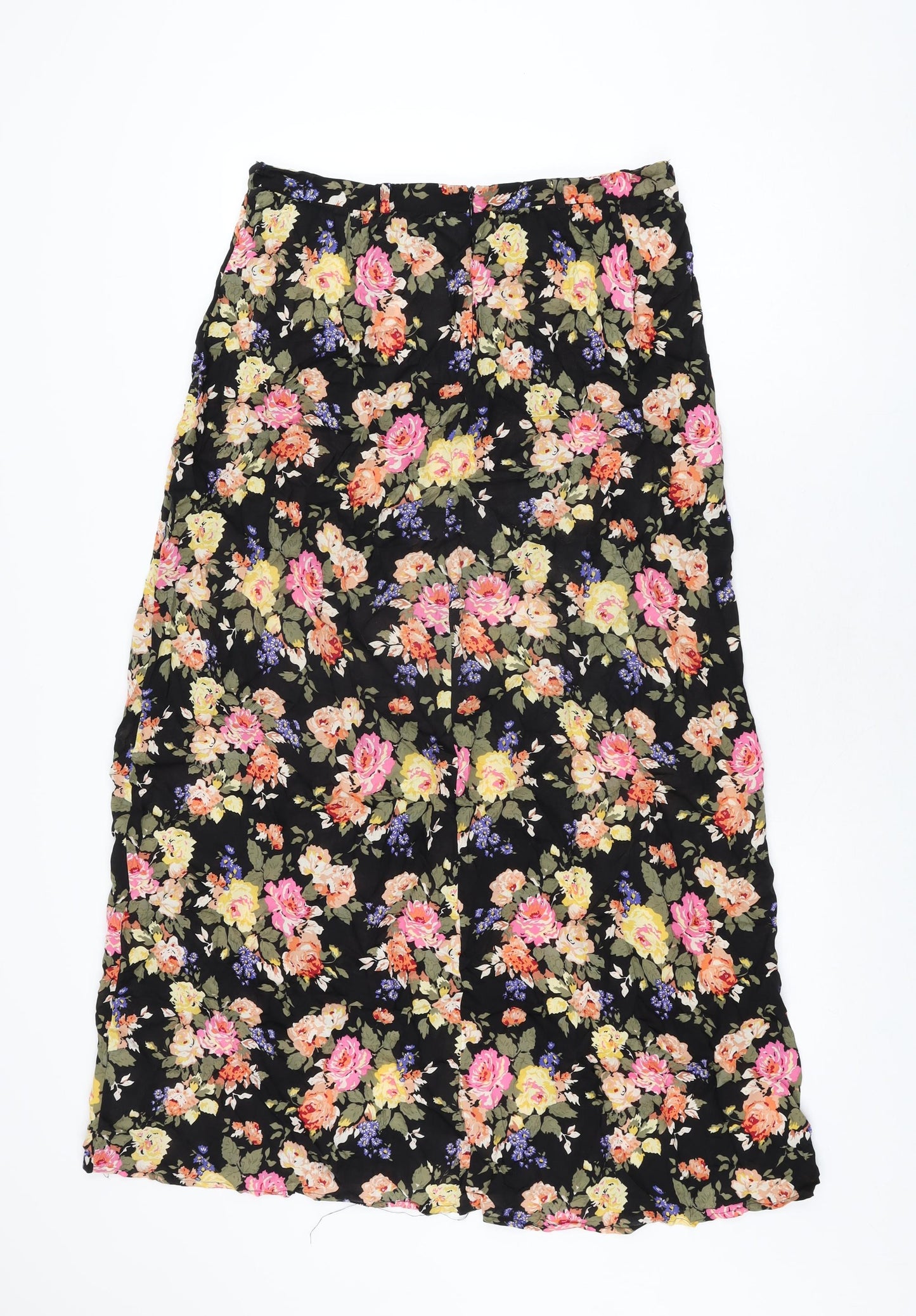 New Look Womens Black Floral Viscose Maxi Skirt Size 12 Zip