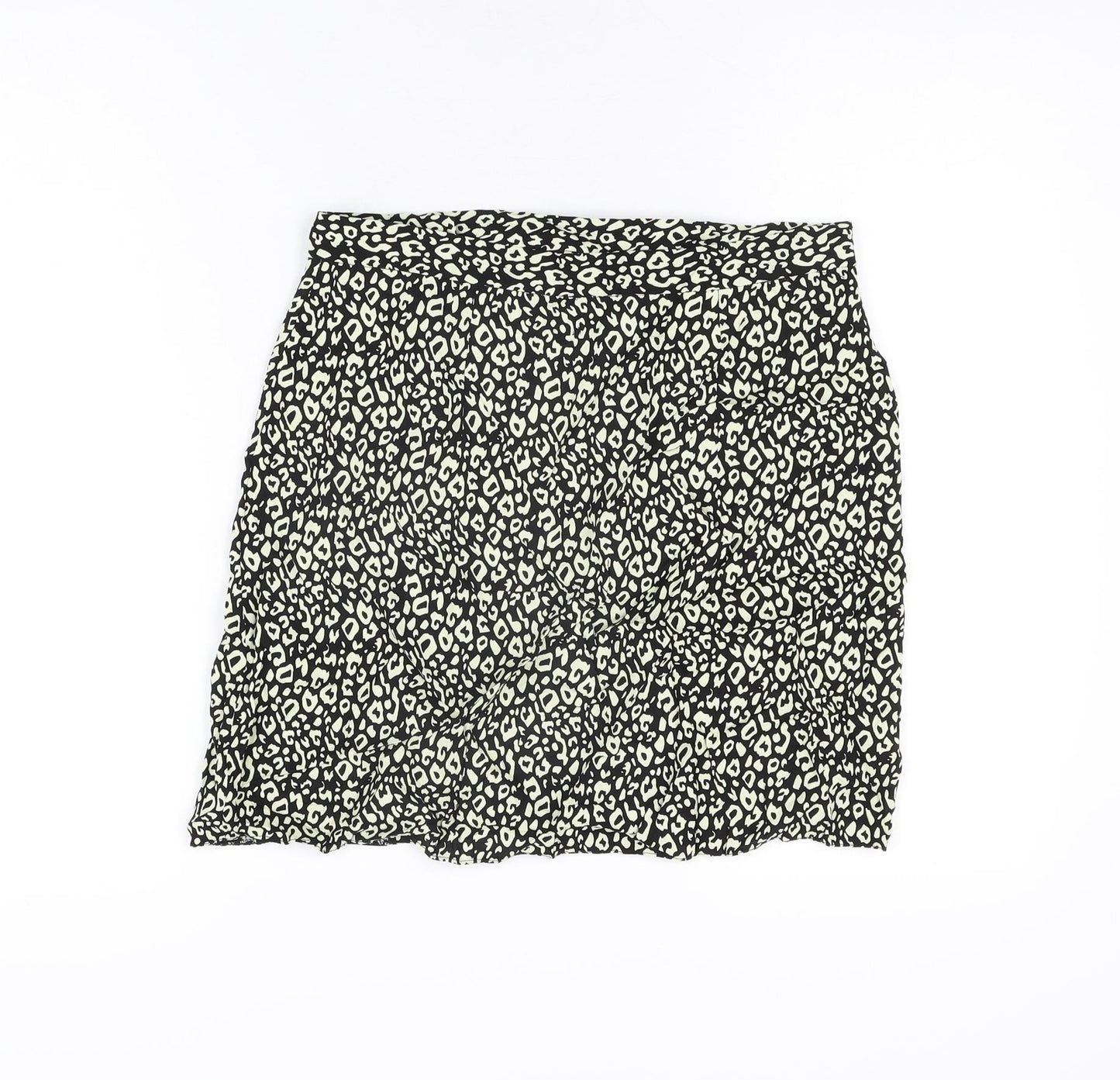 ASOS Womens Black Animal Print Viscose Mini Skirt Size 12 Button