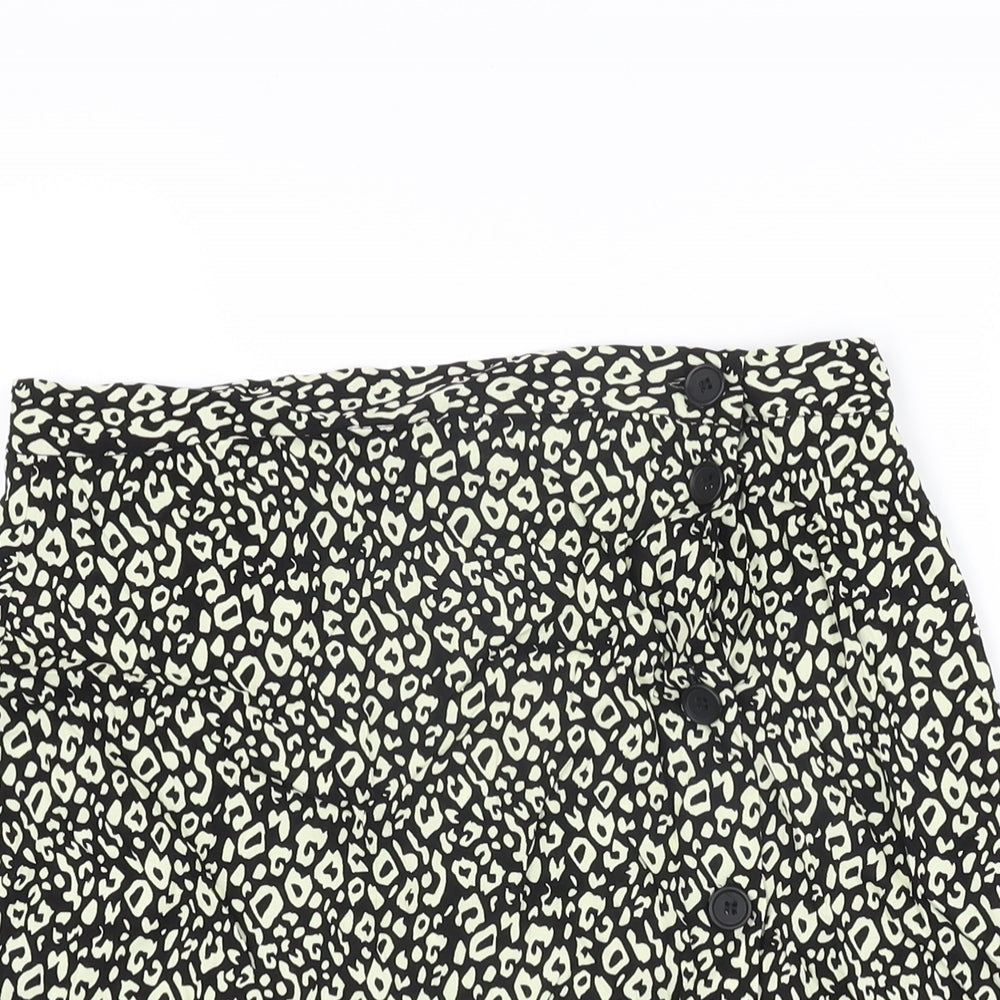 ASOS Womens Black Animal Print Viscose Mini Skirt Size 12 Button