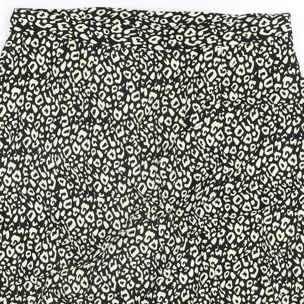 ASOS Womens Black Animal Print Viscose Mini Skirt Size 12 Button