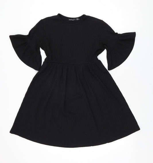 Boohoo Womens Black Polyester Skater Dress Size 6 Round Neck Pullover