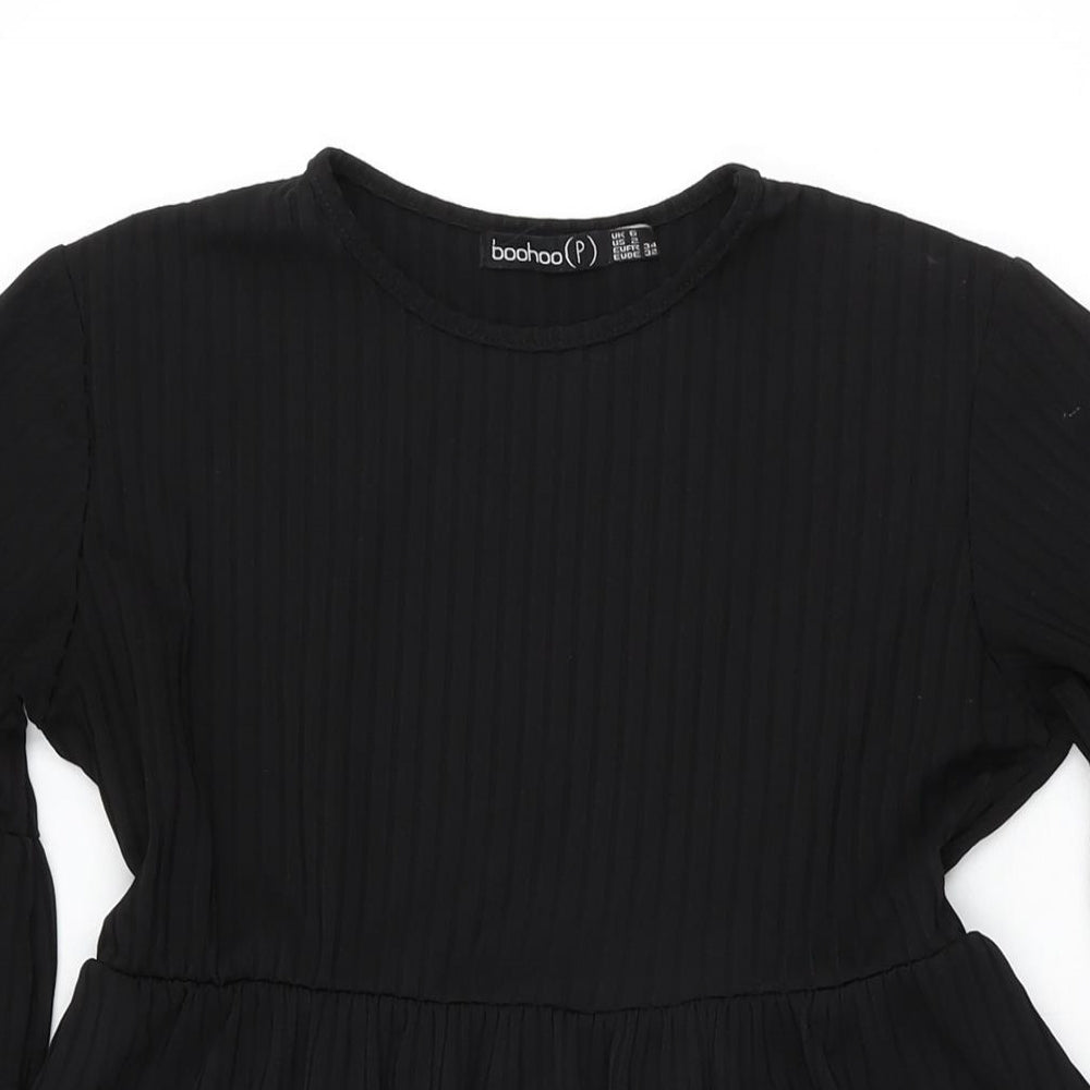 Boohoo Womens Black Polyester Skater Dress Size 6 Round Neck Pullover