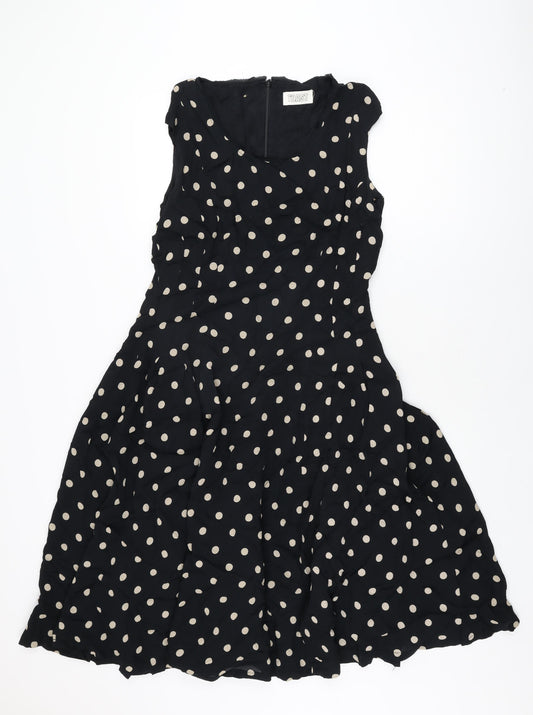 Toast Womens Black Polka Dot Viscose A-Line Size 14 Scoop Neck Zip