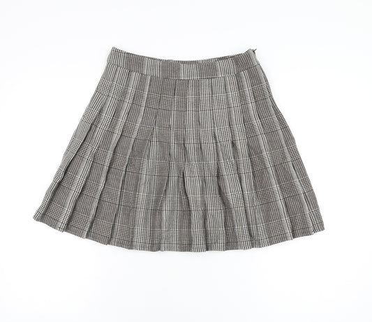 NEXT Womens Grey Geometric Polyester Skater Skirt Size 8 Zip - Houndstooth