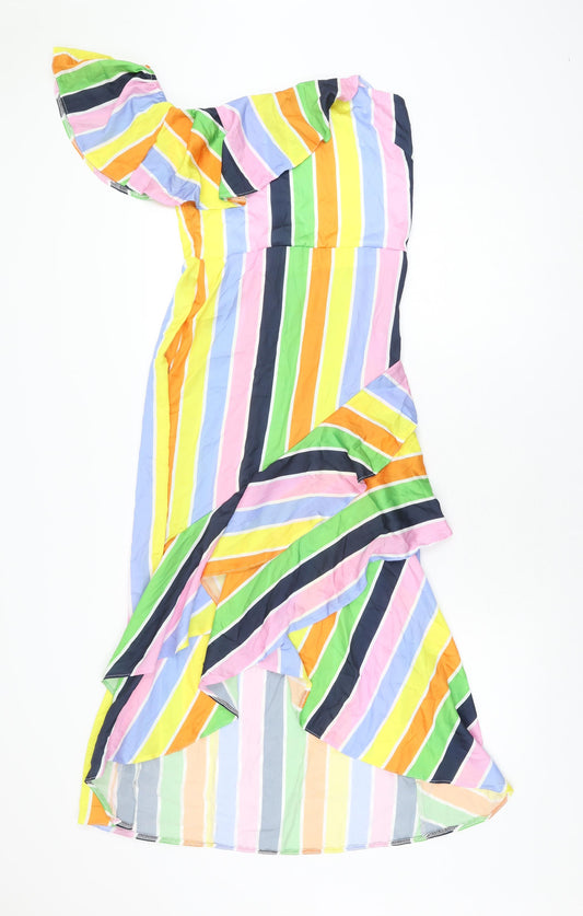 True Violet Womens Multicoloured Striped Polyester A-Line Size 10 One Shoulder Zip