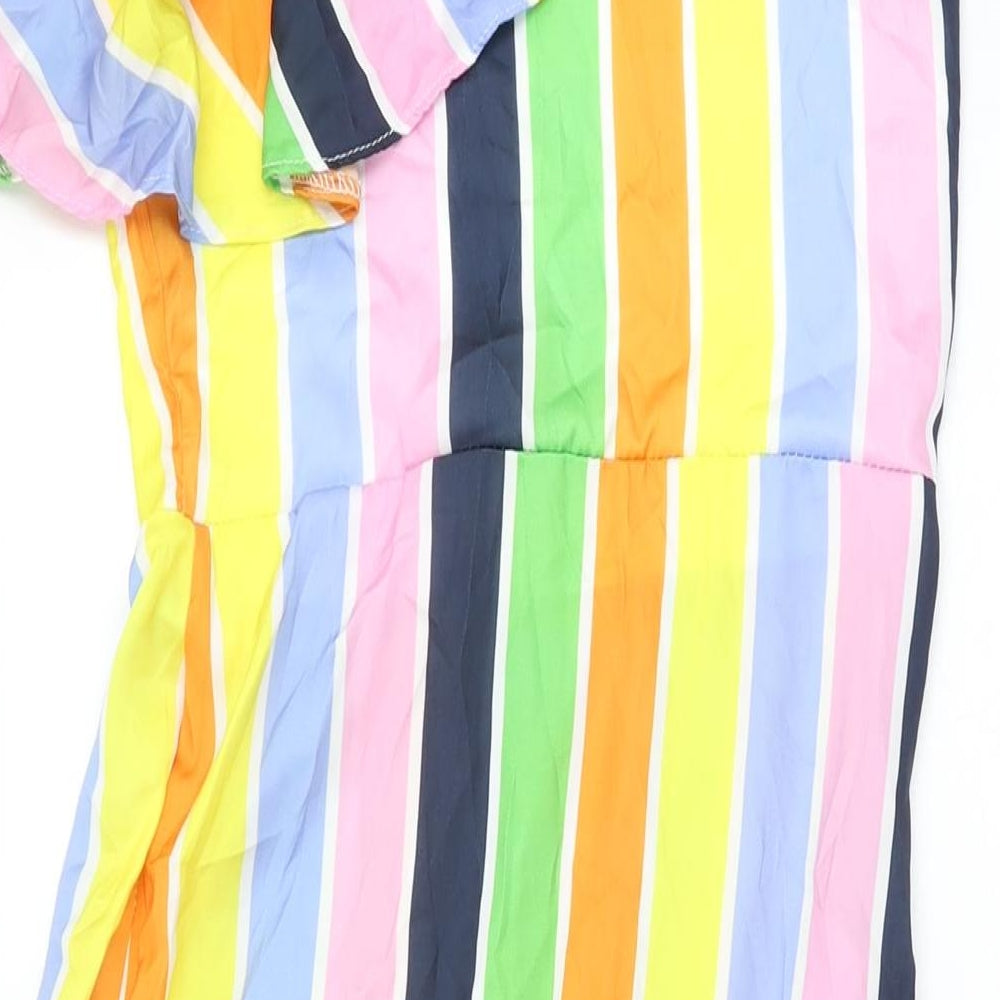 True Violet Womens Multicoloured Striped Polyester A-Line Size 10 One Shoulder Zip