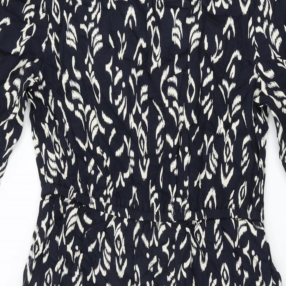 Marks and Spencer Womens Blue Geometric Viscose A-Line Size 8 V-Neck Pullover