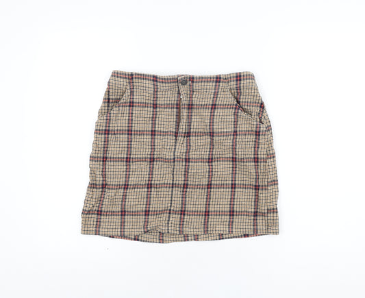 Hollister Womens Beige Plaid Cotton Mini Skirt Size M Zip