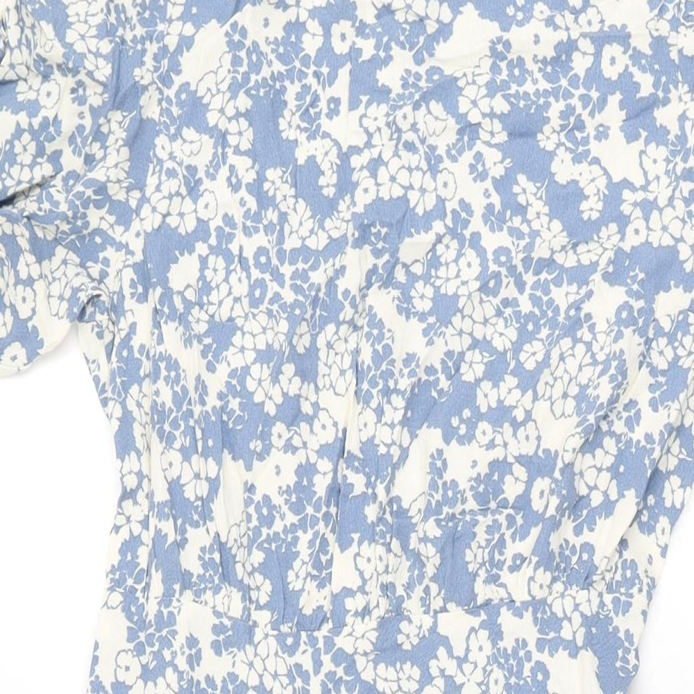 Marks and Spencer Womens Blue Floral Viscose A-Line Size 10 Round Neck Zip