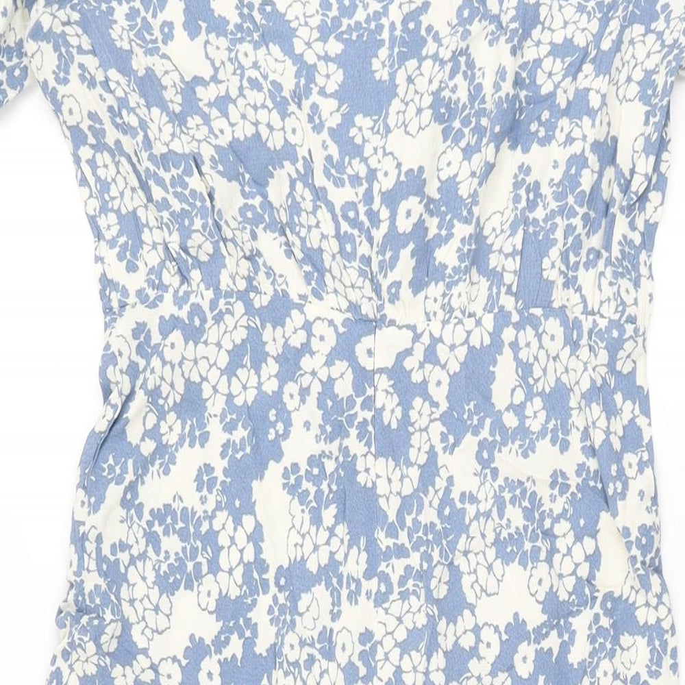 Marks and Spencer Womens Blue Floral Viscose A-Line Size 10 Round Neck Zip