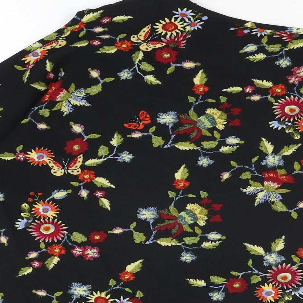 Marks and Spencer Womens Black Floral Polyester Basic T-Shirt Size 12 Round Neck