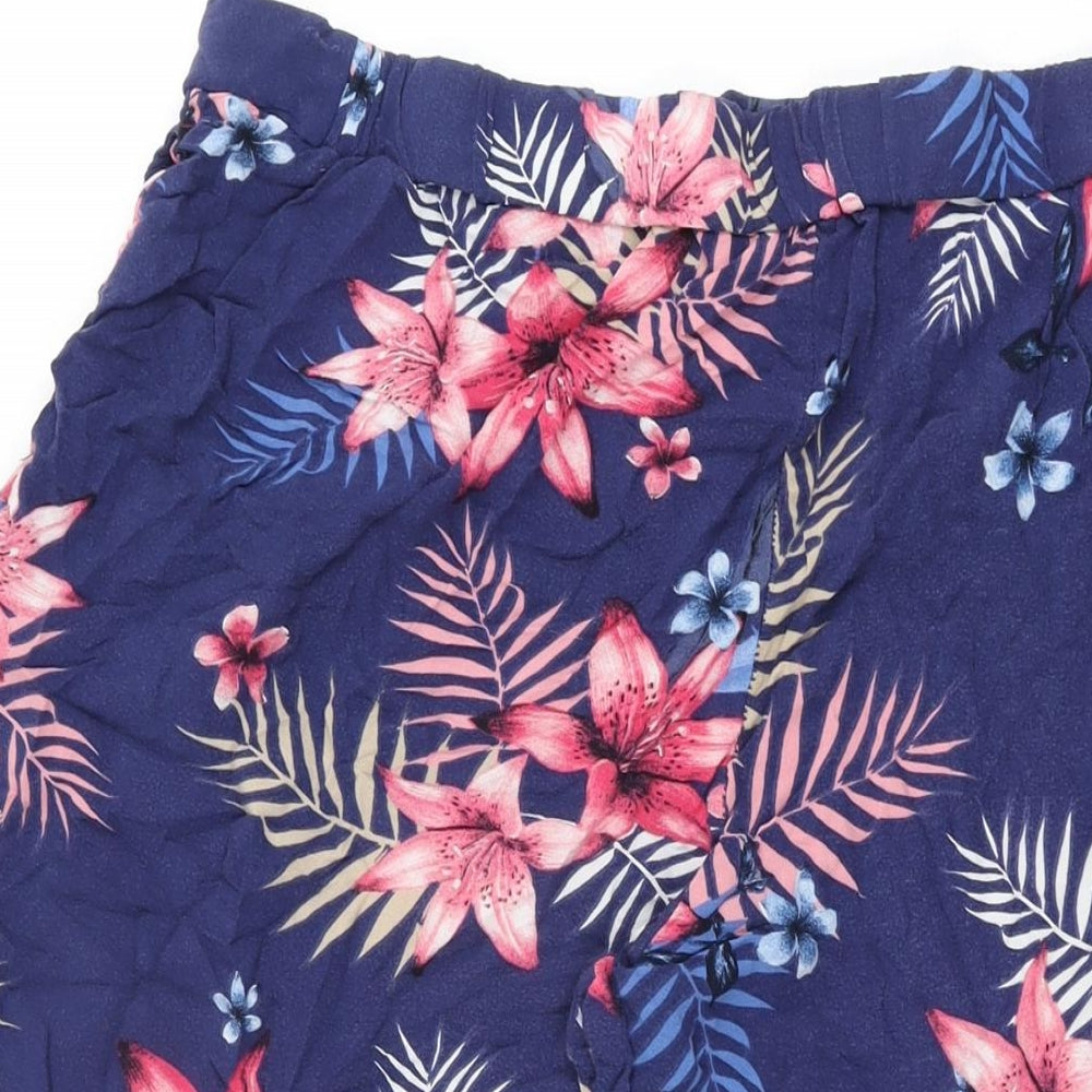 Bonmarché Womens Blue Floral Viscose Cropped Trousers Size 20 Regular