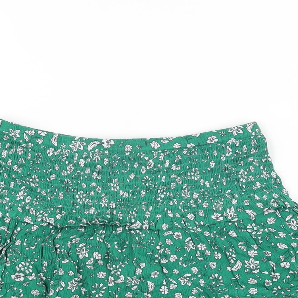 Marks and Spencer Girls Green Floral Viscose Skater Skirt Size 8-9 Years Regular Pull On