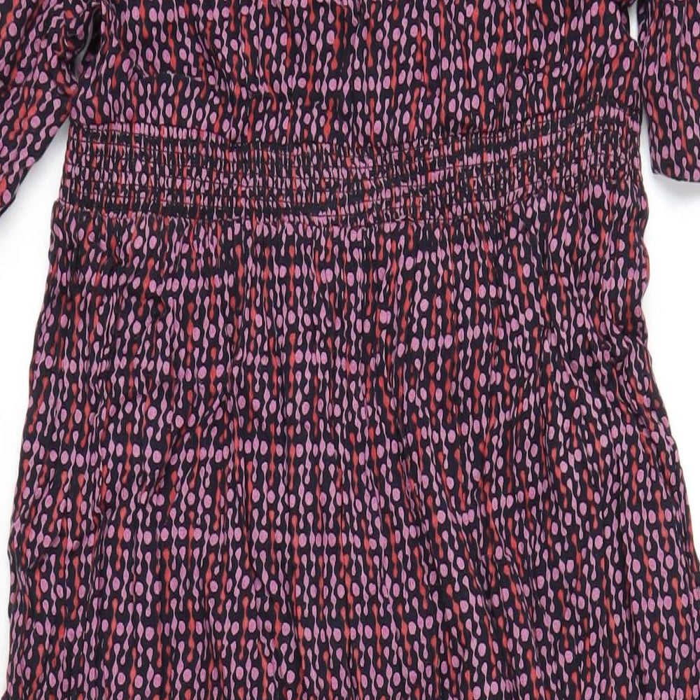 Whistles Womens Pink Geometric Viscose A-Line Size 10 V-Neck Button