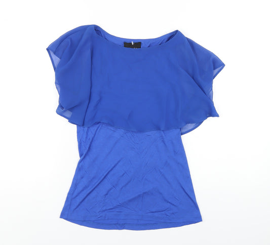 Zara Womens Blue Polyester Basic T-Shirt Size S Round Neck