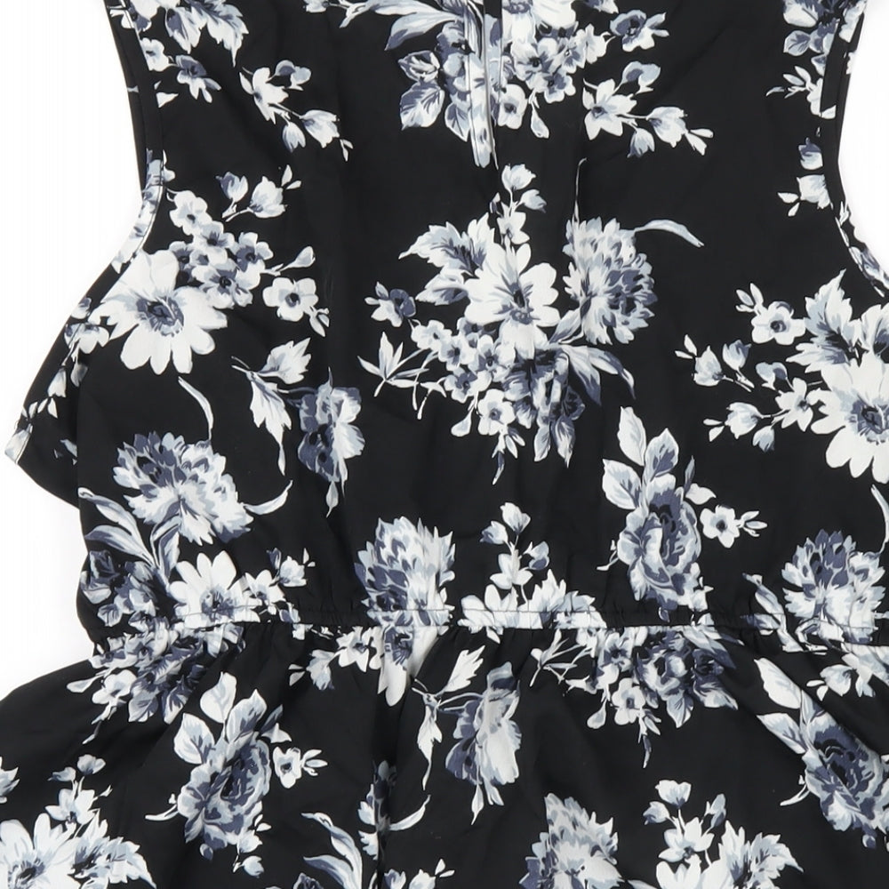 New Look Womens Black Floral Polyester Basic Tank Size 18 V-Neck