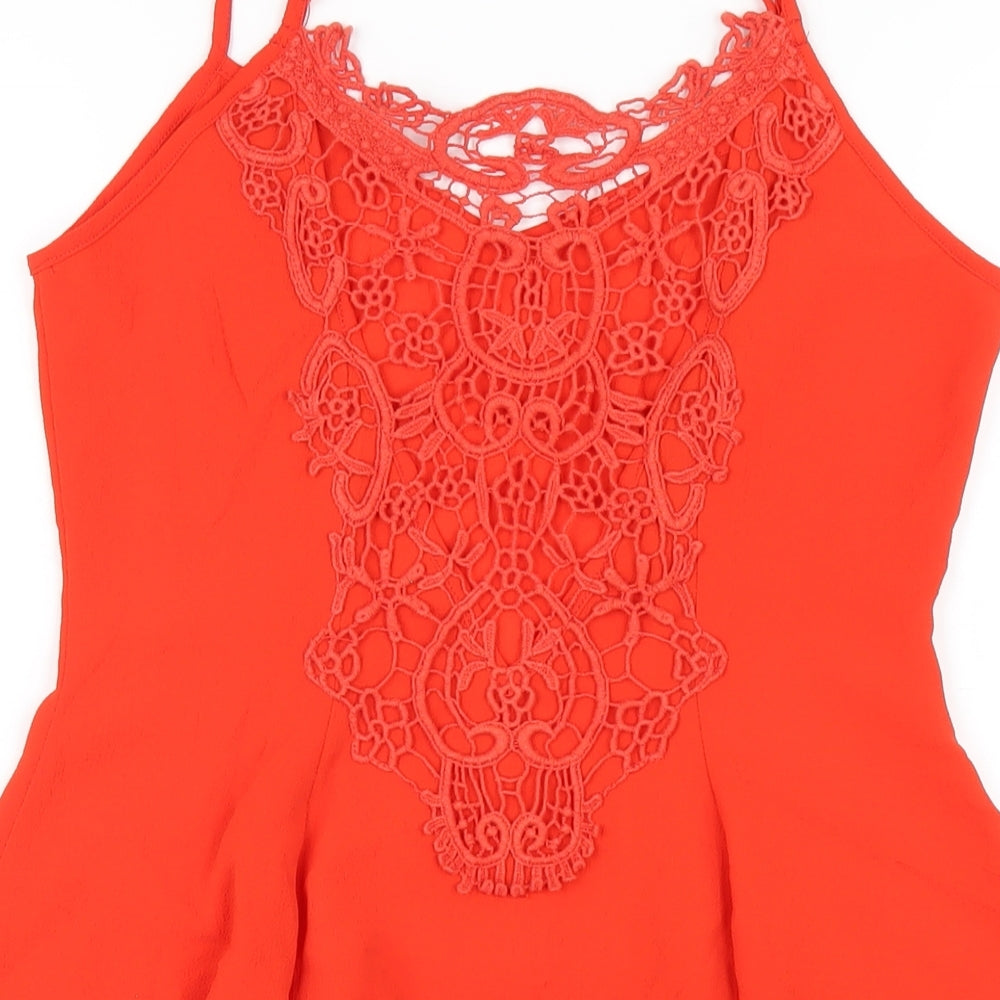 Miss Selfridge Womens Orange Polyester A-Line Size 8 V-Neck Pullover