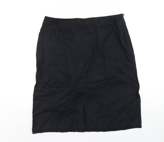 Olsen Womens Black Linen A-Line Skirt Size 14 Zip